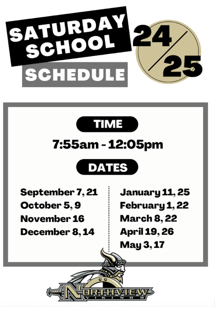 Saturday School dates for Fall 2024 Sep 7, 21; Oct 5, 9; Nov 16; Dec 8, 14